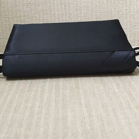 Black Satin Evening Shoulder Bag With Rhinestone Center Bow - Picture 6 of 10